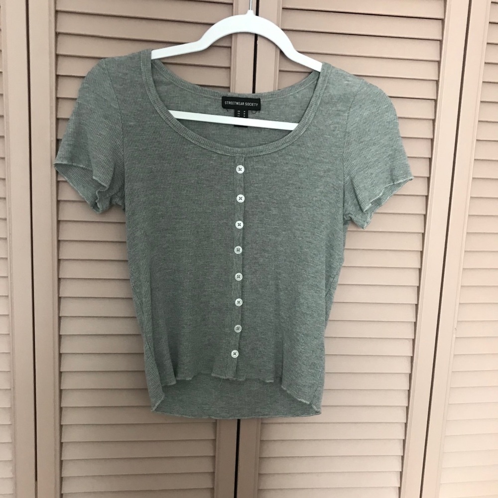 Grey button down shirt